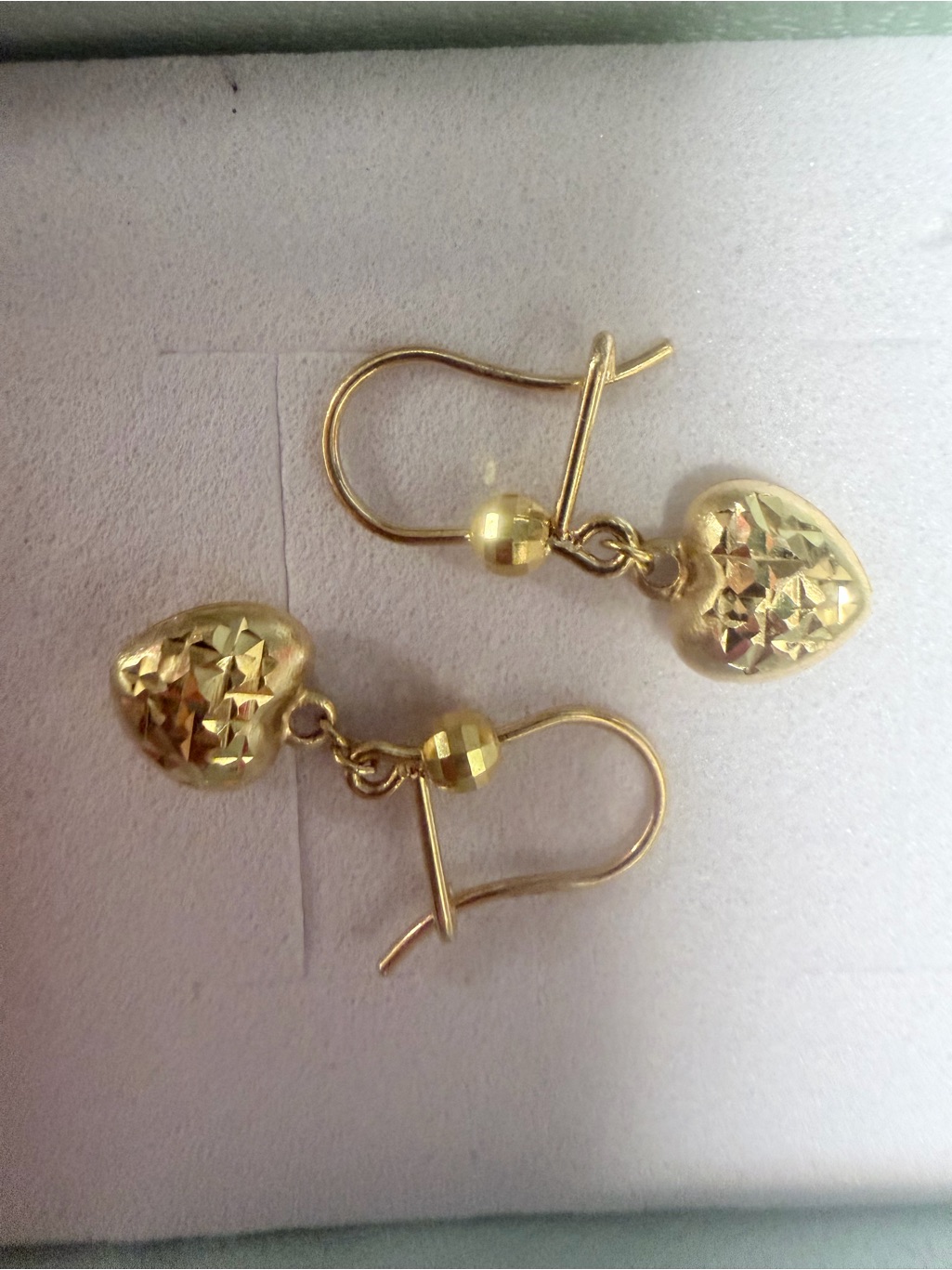 750/18k Gold Heart Drop Earrings - Dangle Earrings 7mm Heart Size